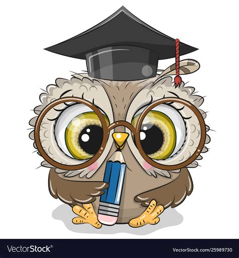 Clever Owl With Pencil And In Graduation Cap Vector Image