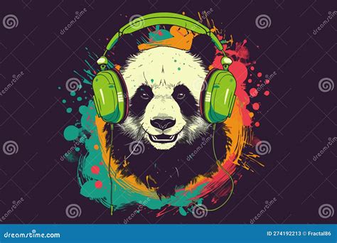 Panda With Headphones Vintage Vector Stock Vector Illustration Of