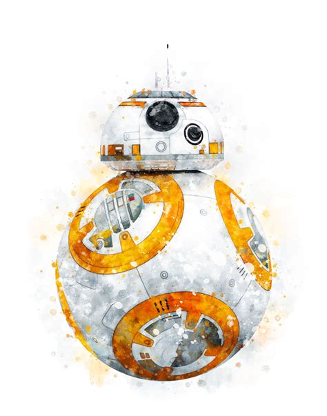 Bb 8 Art Print Star Wars Watercolor Rey And Bb 8 Wall Art R2d2 Etsy Star Wars Painting Star