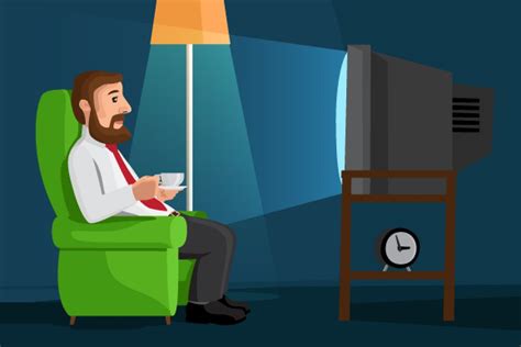 Cartoon Man Watching Tv Pre Designed Illustrator Graphics ~ Creative