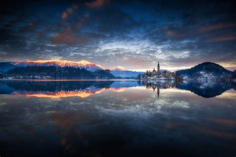 Bled Winter Sunset On The Lake Bled Slovenia All Images Are