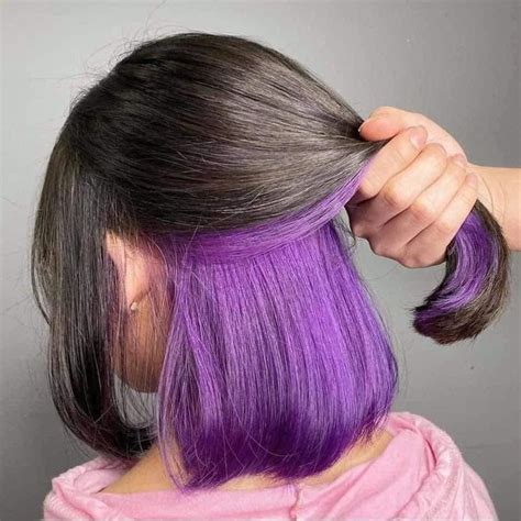 Hairstyle Short Combine Purple And Brown Under Hair Color Hidden Hair
