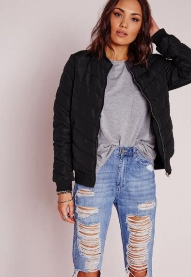 Missguided Quilted Jacket Rib Collar Bomber Black Casual Jackets On