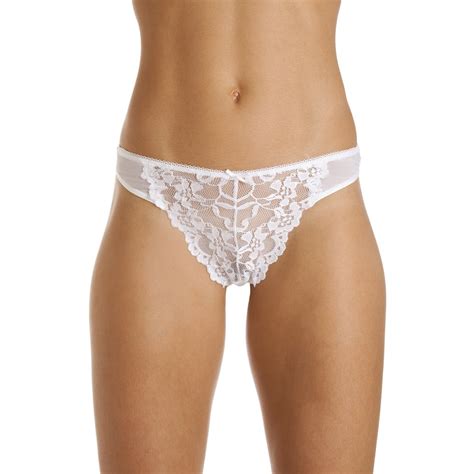 Camille White Mesh Lace Womens Thong