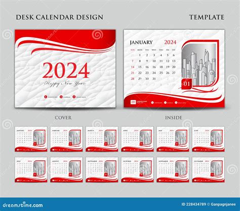 Calendario De Escritorio Calendario 2024 Diseño De Portada De Fondo