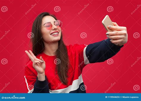 Trendy Hipster Woman Taking Selfie Stock Image Image Of Attractive