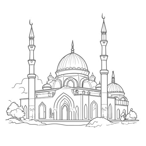 Mosque Coloring Pages On White Background Outline Sketch Drawing Vector