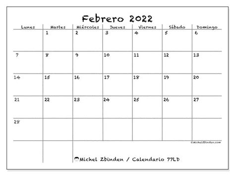 Calendario “77ld” Febrero De 2022 Para Imprimir Michel Zbinden Es