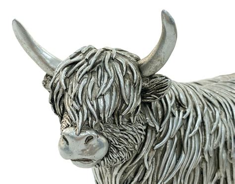 Silver Highland Cow Figurine Resin Animal Sculpture Rustic Etsy Uk