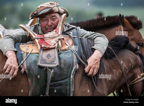 Portrait Of Mongol Horseman Bulgan Central Mongolia Mongolia Stock