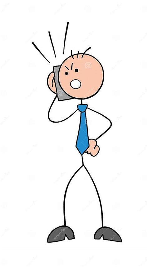 Stickman Businessman Character Angry And Talking On The Phone Vector