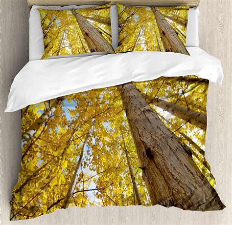Forest Home Decor Duvet Cover Set Up View Of Fall Aspen Tree Leaves In