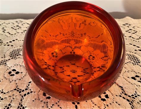 Mid Century Viking Art Glass Orange Orb Ashtray Orange Sphere Etsy Glass Art Viking Art