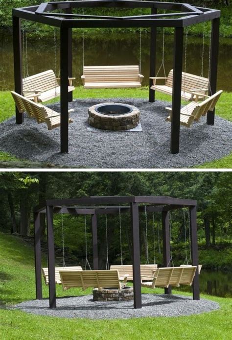 It is best to use fire blocks if you plan to build your pit on pavement because the heat from the fire will. Fire Pit Swing Set - What's Better Than Sitting Around A Campfire, Drinking | Backyard fire ...