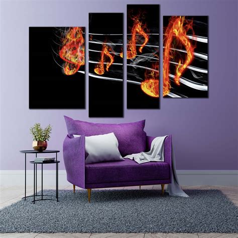 Music Notes Canvas Wall Art Modern Music Notes On Fire 4 Piece Print