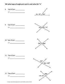 pairs  angles worksheets worksheet template tips