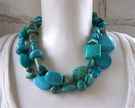 Long Genuine Turquoise Necklace Beaded Turquoise By Jwrayjewelry
