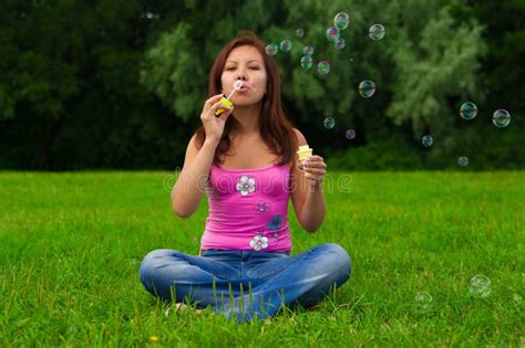 Girl Blowing Soap Bubbles Stock Image Image Of Enjoymant 22912937