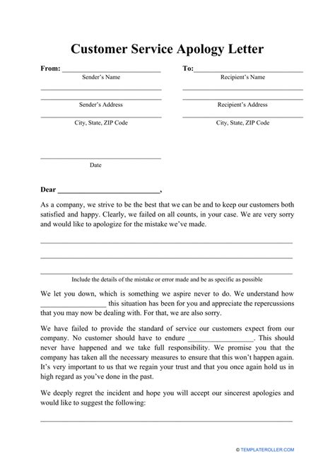 Customer Service Apology Letter Template Download Printable Pdf