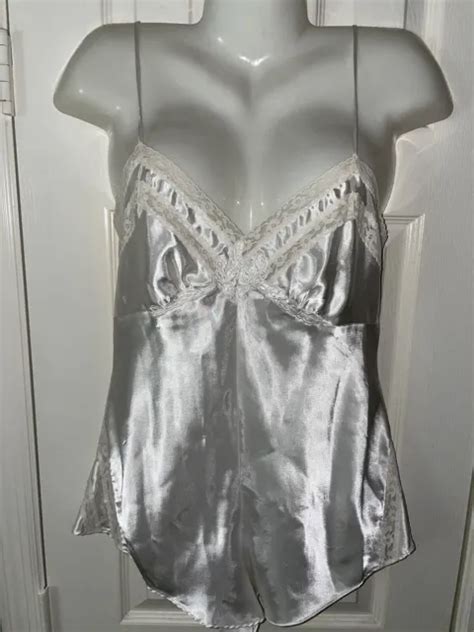 Vtg 80s Victorias Secret Glossy Silky Satin Lace Teddy Bodysuit Romper