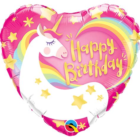 Pink Heart Shaped Unicorn Birthday Foil Balloon 45 Cm
