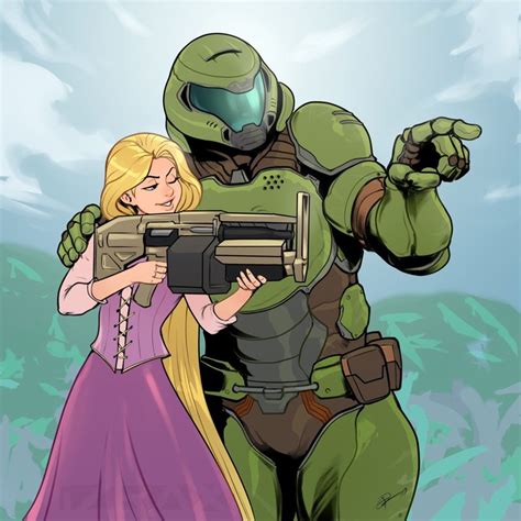 Doomguy And Rapunzel Doom And More Drawn By Izra Danbooru