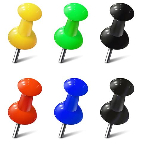 Premium Vector Set Of Realistic Push Pins In Different Colors Thumbtacks