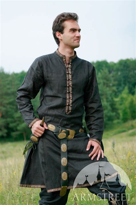 Elven Prince Black Flax Linen Medieval Tunic La Mode Médiévale