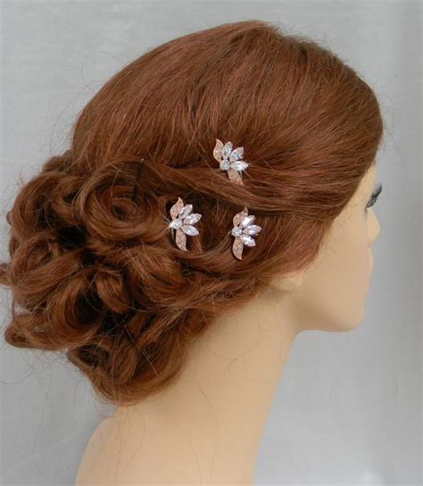 rose gold hair clips rose gold wedding hair pins leaf style hairpins crystal hair comb