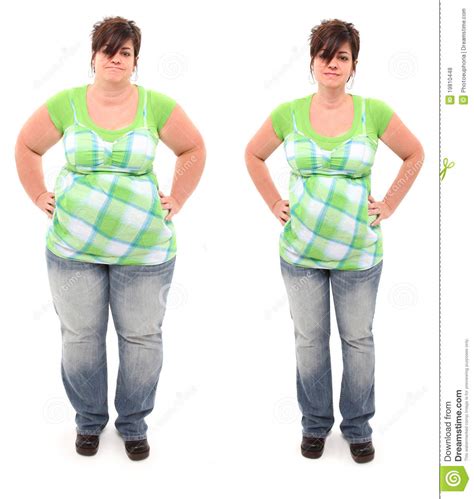 Antes E Depois Da Mulher Dos Anos De Idade Do Excesso De Peso Foto De Stock Imagem De Sobre