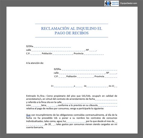 Descargar Escrito Para Reclamar Al Inquilino El Pago De Recibos