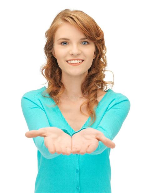 Girl Showing Something On The Palms Of Her Hands Stock Image Image Of