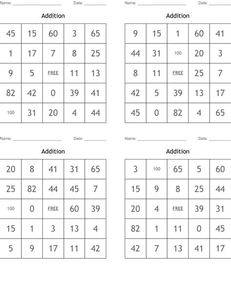 Printable Addition Bingo Cards Printable Card Free