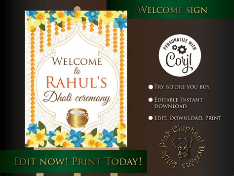 Dhoti Ceremony Welcome Signs As Dothi Ceremony Welcome Boards Etsy