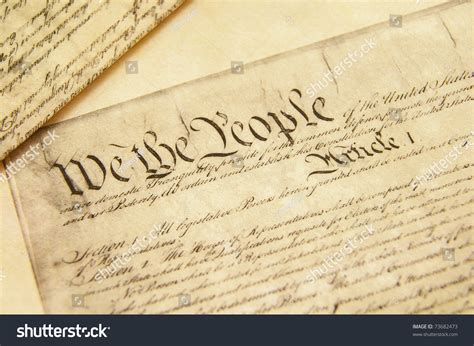 Closeup Of A Replica Of Us Constitution Document Stock