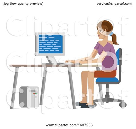 Woman Working At Desk In Business Office Cartoon By