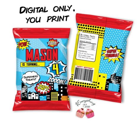 Digital Download Hero Theme Chip Bag Labels Printable Digital Download