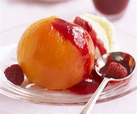 Peach Melba Is A Dessert Of Peaches And Raspberry Sauce With Vanilla
