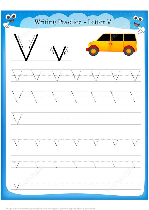 Letter V Is For Van Handwriting Practice Worksheet Free Printable