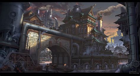 Steampunk City Fantasy Town Environment Concept Art