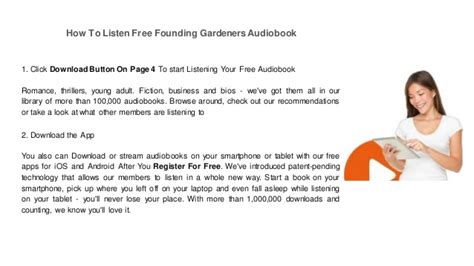 We have the best audiobook apps for android and iphone, free options. Founding Gardeners ( audio books online free ) : free ...