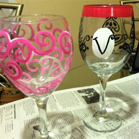 Hand Painted Monogram Wine Glasses Hand Painted Monogram Monogram