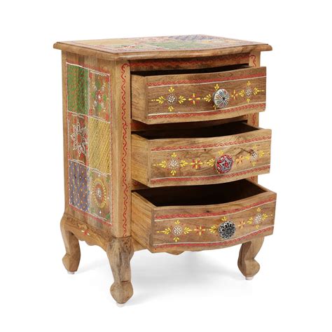 Handcrafted Boho Mango Wood 3 Drawer Nightstand Nh560413 Noble House Furniture