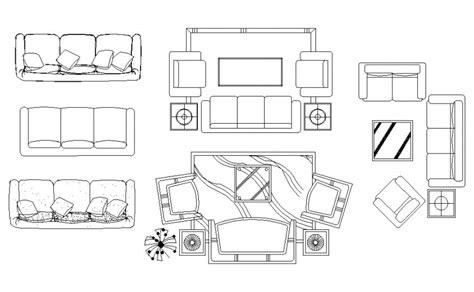 Sofa Set Detail 2d View Cad Furniture Block Layout File In Dwg Format