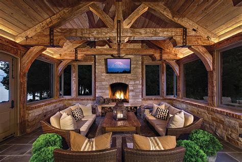 Rustic Sun Porch With Stone Fireplace From Enclosed Sun Porches