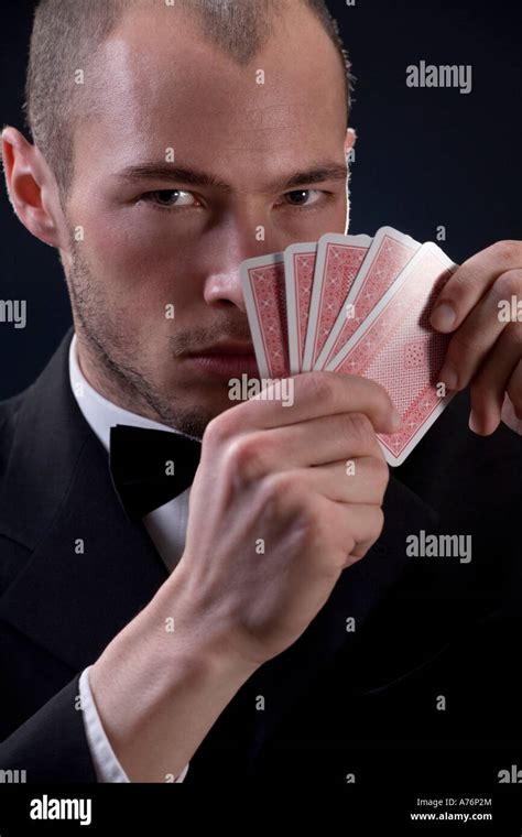 Man Holding Playing Cards Stock Photo Alamy