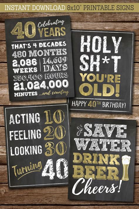 40th Birthday Sign Pack 40th Birthday Printable Signs Cheers To 40
