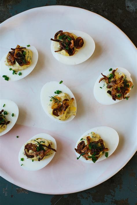 recipe for the tastiest ever deviled eggs with crispy shallots chives dill and hot sauce a