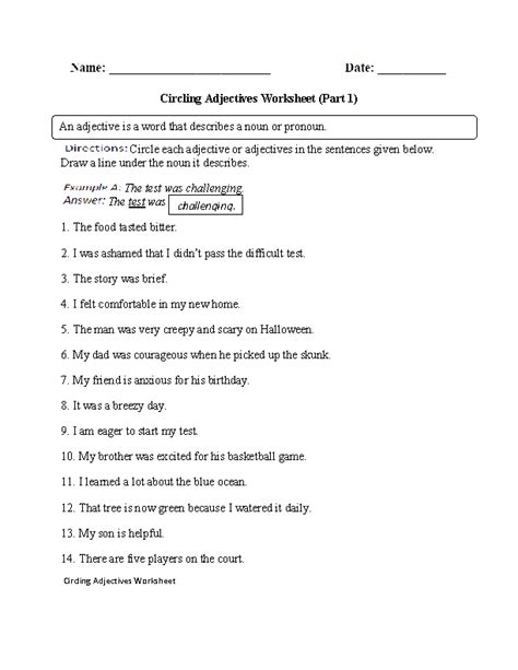 Regular Adjectives Worksheets Practicing Adjectives Worksheet Part 1