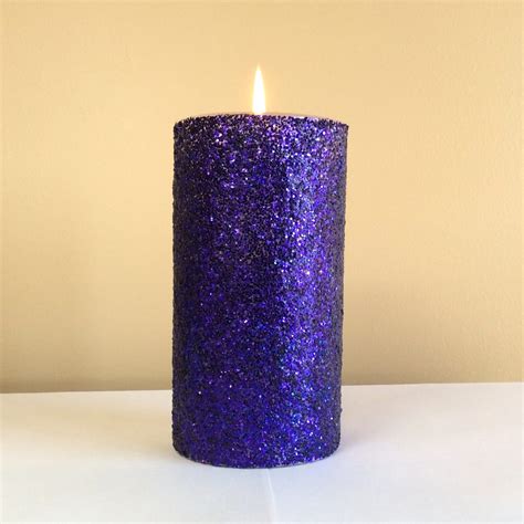 Purple Glitter Pillar Candle 4 6 9 Inch